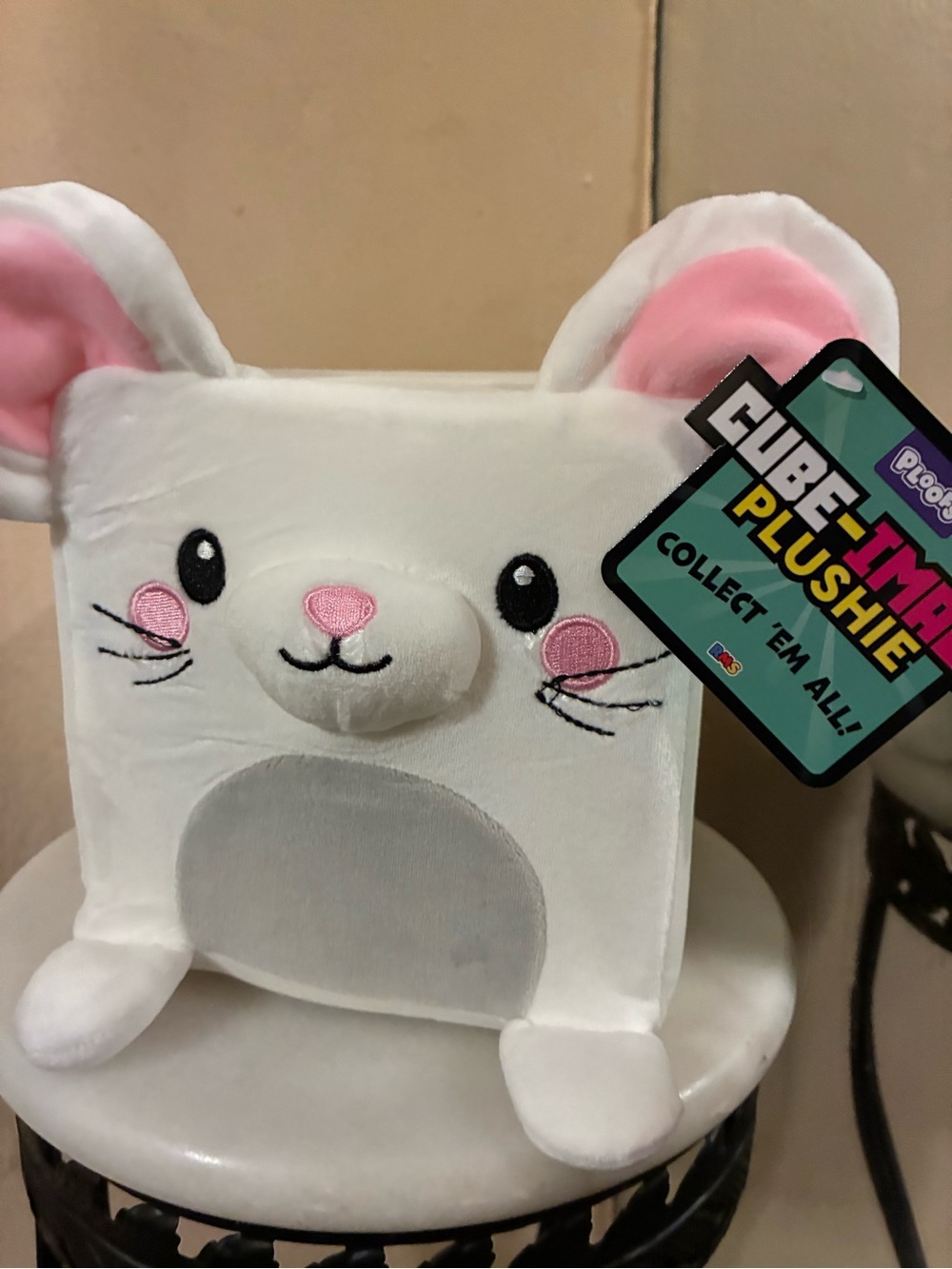 RMS Cube-Imals Slow Rise Plushie Kids Accessory - White & Pink Mouse